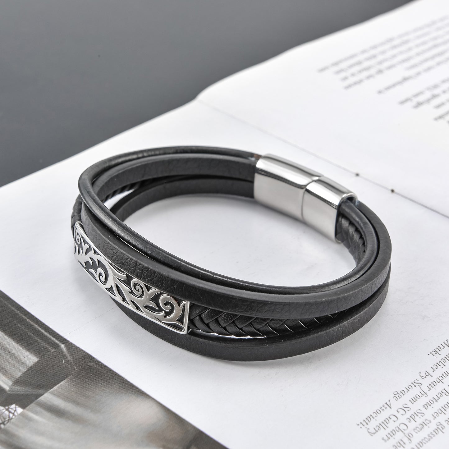 Stainless Steel Accessories Men's Multi-Layer Woven Leather Bracelet