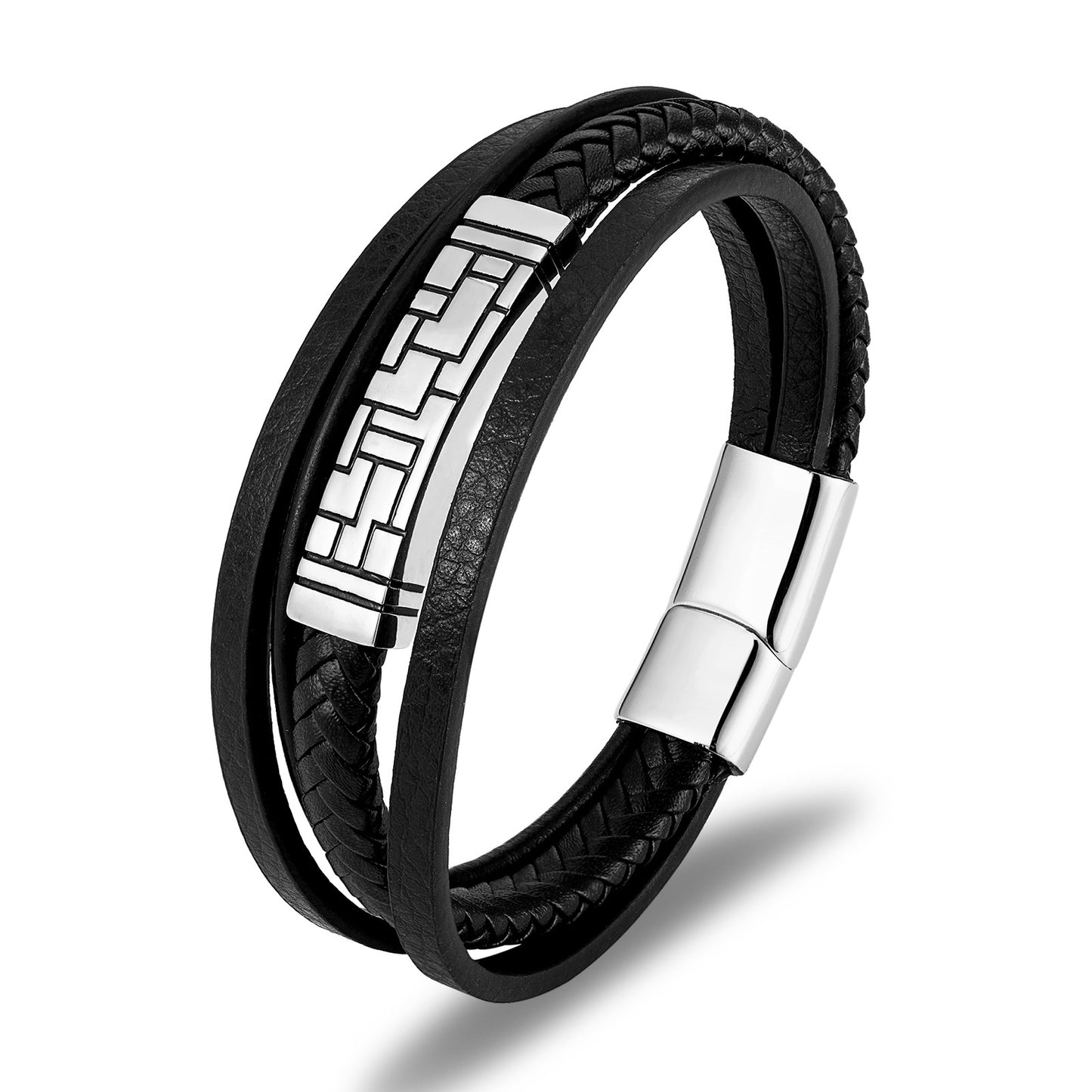 Stainless Steel Accessories Men's Multi-Layer Woven Leather Bracelet