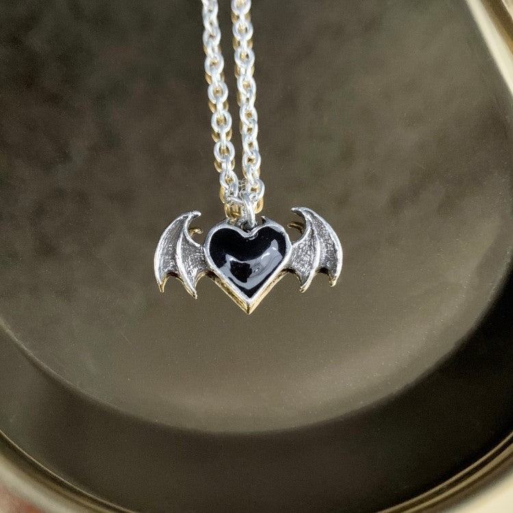 Women's Black Devil Heart Wings Necklace