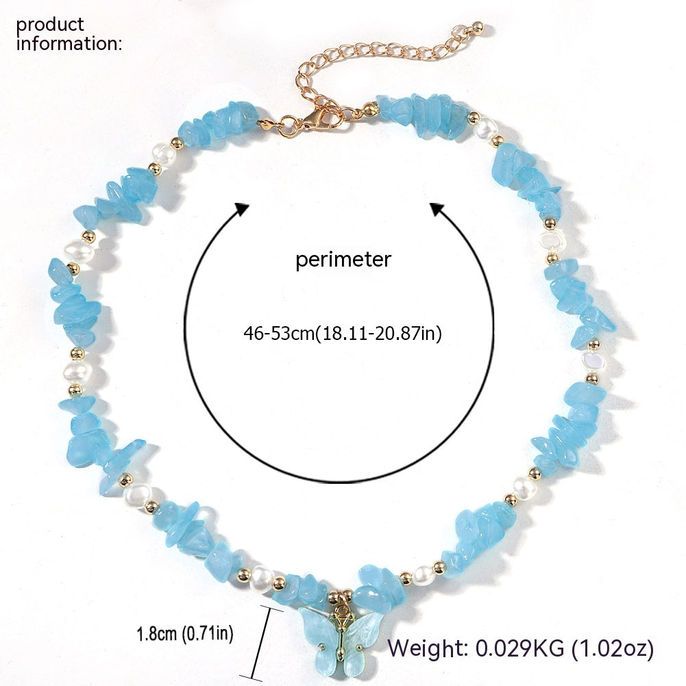 Graceful Mori Color Resin Butterfly Earrings And Necklace Set