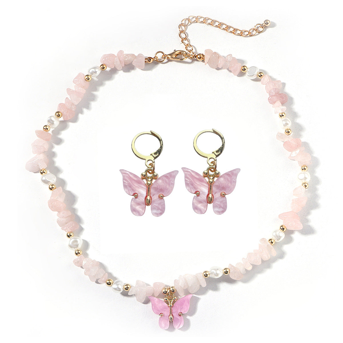 Graceful Mori Color Resin Butterfly Earrings And Necklace Set