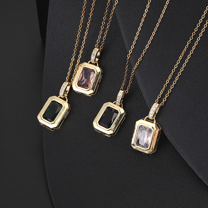 Retro Geometric Color Zircon Necklace