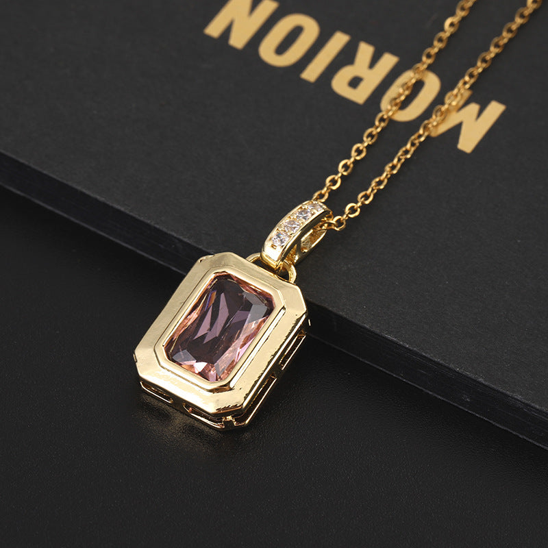 Retro Geometric Color Zircon Necklace