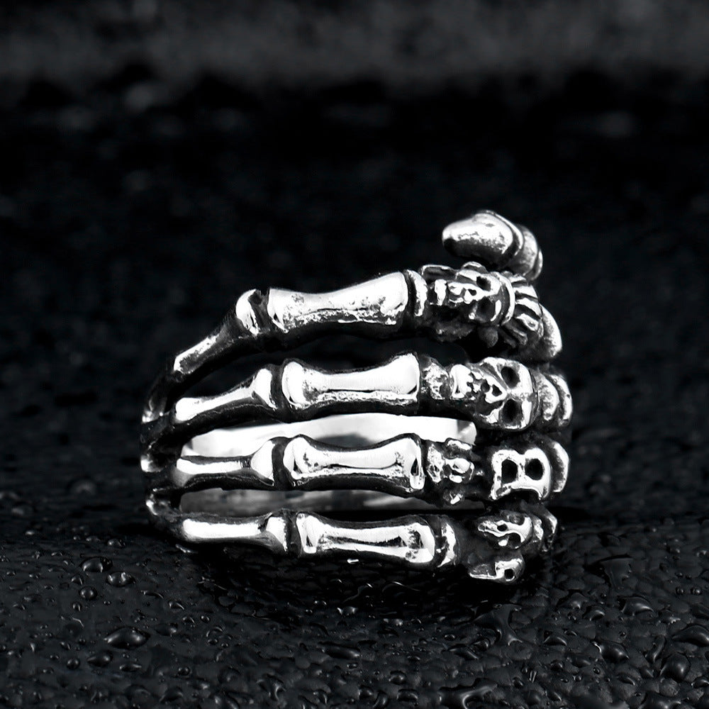 Beier Personality Creative Punk Hand Bone Titanium Steel Ring