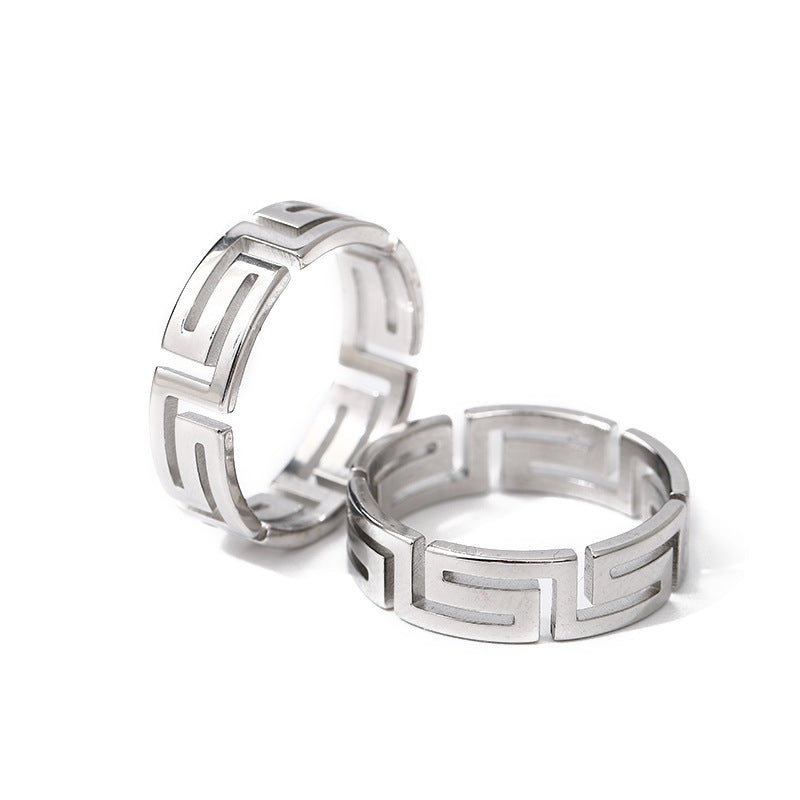 Simple Men's Great Wall Pattern Ring Stainless Steel