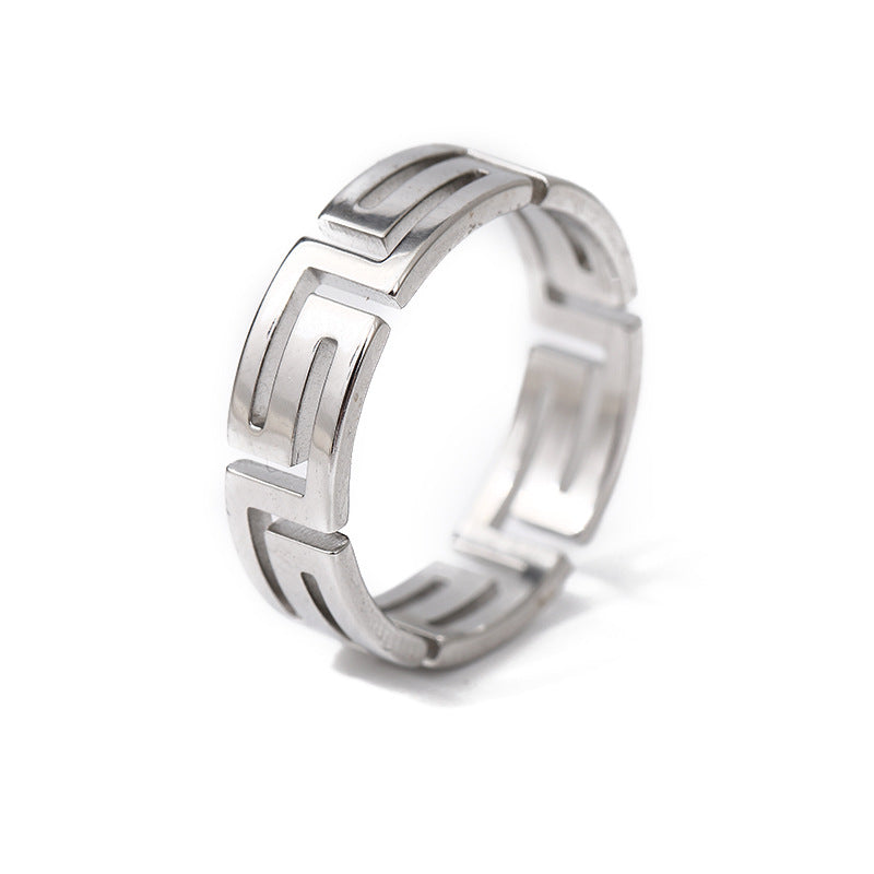 Simple Men's Great Wall Pattern Ring Stainless Steel