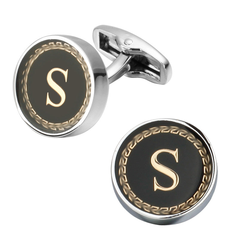 Round Letter French Cufflinks 26 Letter Cuffs