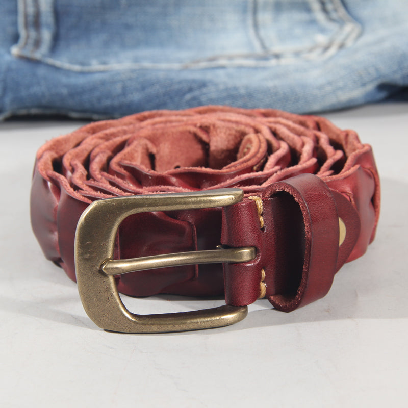 Denim Style Leather Belt With Copper Pin Buckle - Unisex, Glossy, And Durable