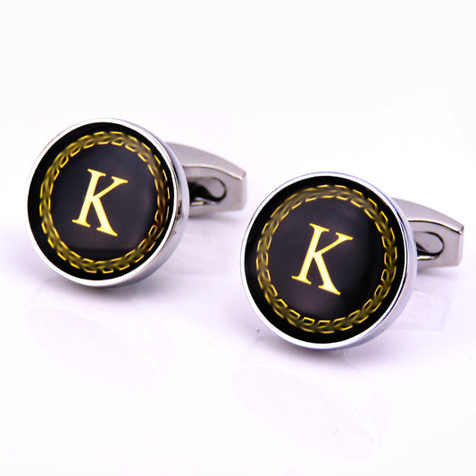 Round Letter French Cufflinks 26 Letter Cuffs