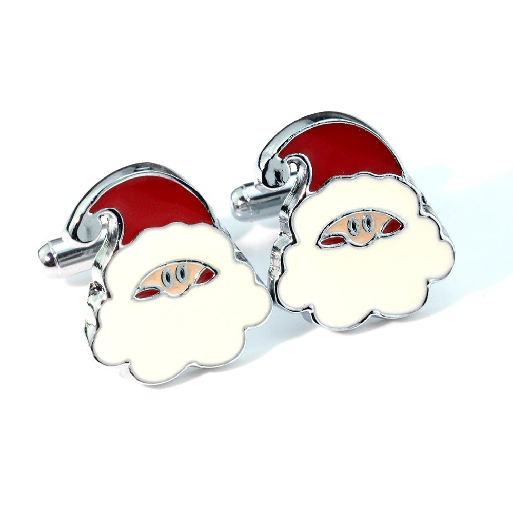 Enamel Painted Santa Claus Cufflinks French Shirt Cufflinks