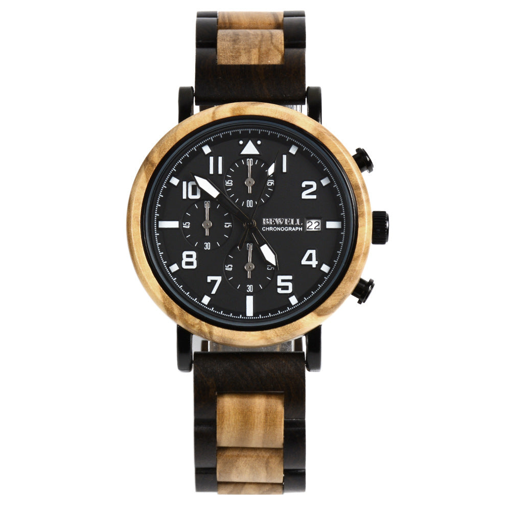 Multi Functional Six Needle Men's Wooden Watch