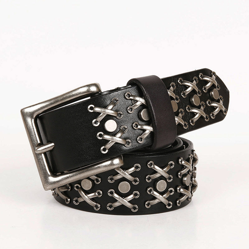 Rivet Waistband Women's Head Leather Knight Belt