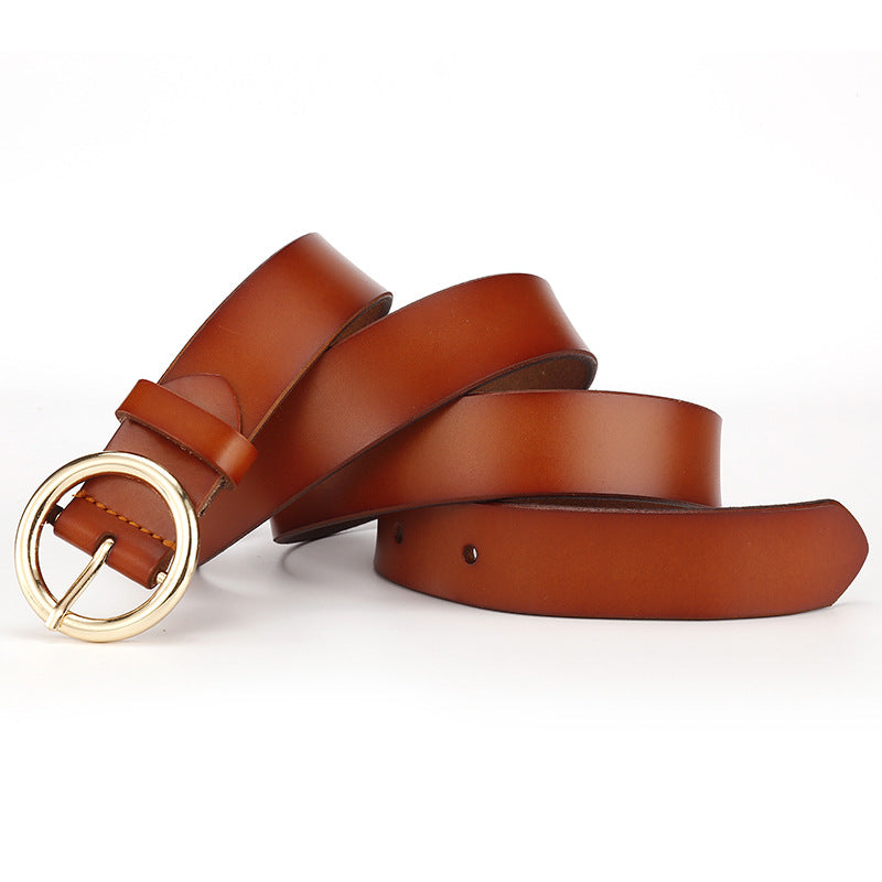 Women's Belt Female Wide Leather Casual Wild Student Belt Fashion Round Pin Buckle With Jeans Belt