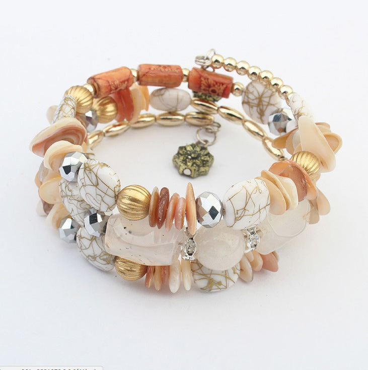 Natural Stone Pine Agate Beaded Multi-Layer Winding Bracelet Bracelet