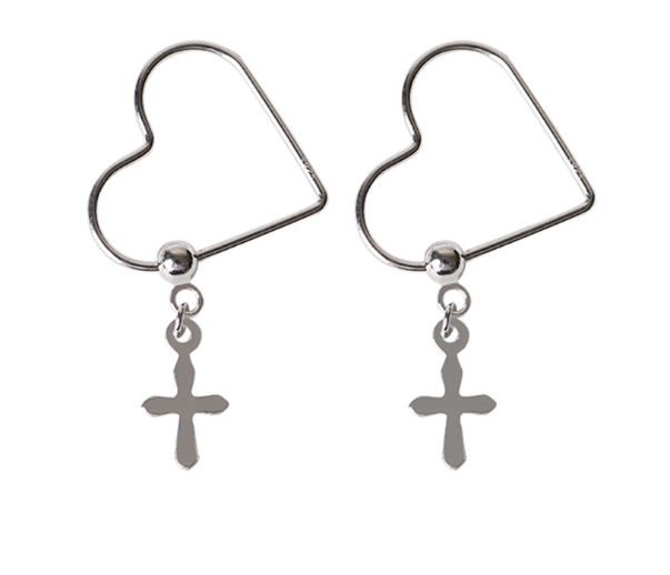 Cross Earrings Heart 925 Pure Sterling Silver Fashion Trendy Design Simple Wild Earrings For Women Charms Jewelry Gift