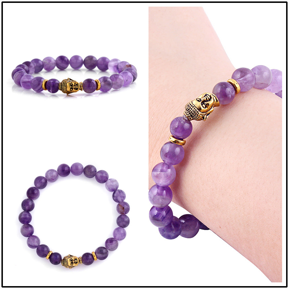 Natural Amethyst Buddha Head Bracelet Amethyst Stone Bead Bracelet