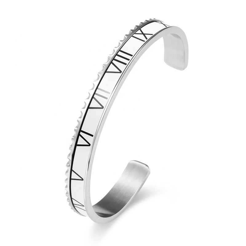 Hot Roman Numeral Cuff Bracelet Stainless Steel Four-Color Bracelet