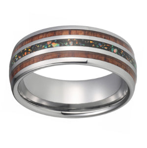 Tungsten 8MM Wedding Bands For Men and Women With Blue Opal