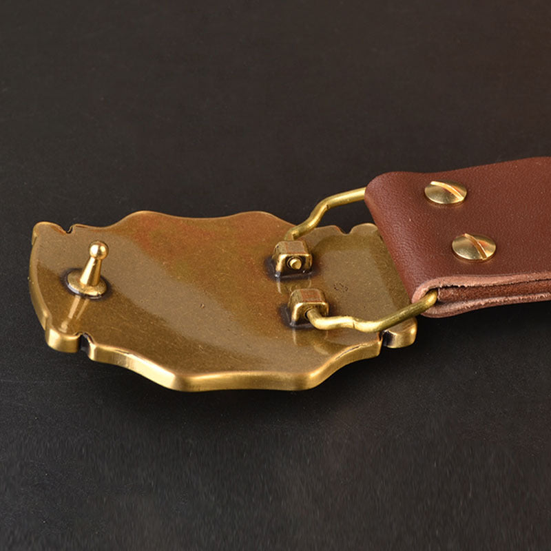 Men's Copper Buckle Head Layer Cowhide Plate Buckle Smooth Buckle Belt