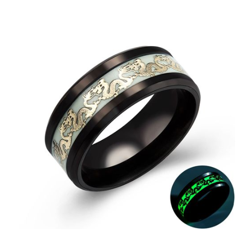 Chinese National Dragon Pattern Blue Ring Fluorescent Ring Male