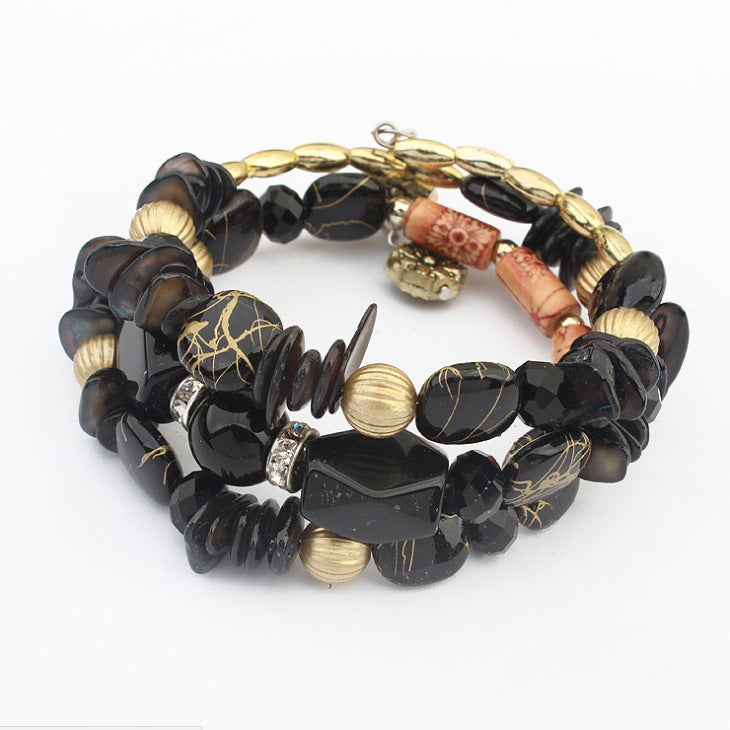 Natural Stone Pine Agate Beaded Multi-Layer Winding Bracelet Bracelet