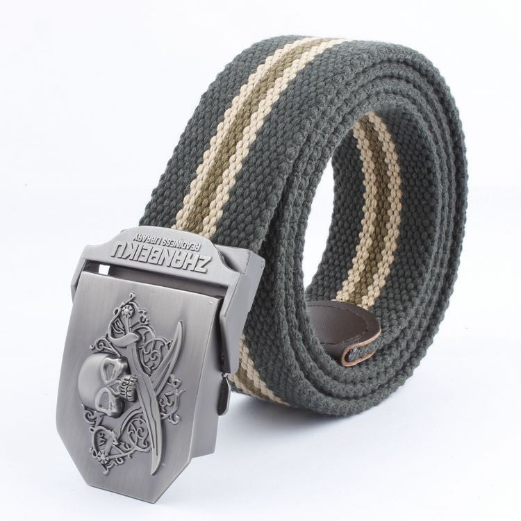 Casual And Versatile Double Knife Skull Canvas Belt