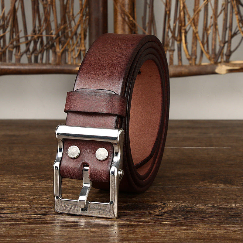 Men's Retro Leather All-Match First Layer Cowhide Stainless Steel Buckle Belt