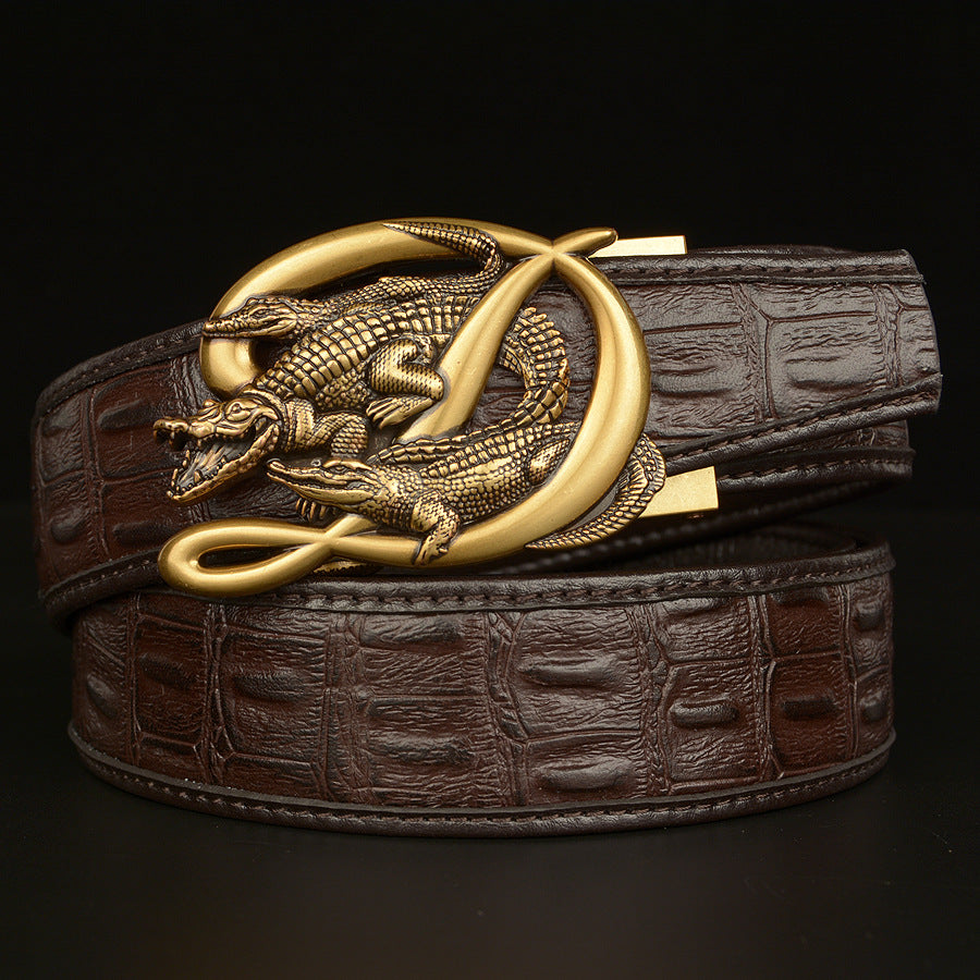 Beltcrocodile Buckle Men Belt Real Cowhide Automatic Buckle Casual