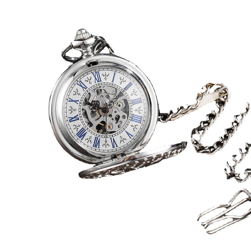 Vintage Men's and Women's Engraved Hollow Automatic Mechanical Pocket Watch