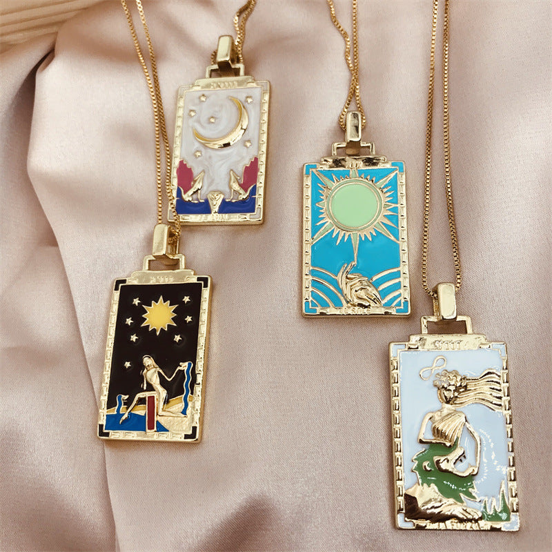 Copper Plated Fashion Retro Oil Painting Pendant Necklace