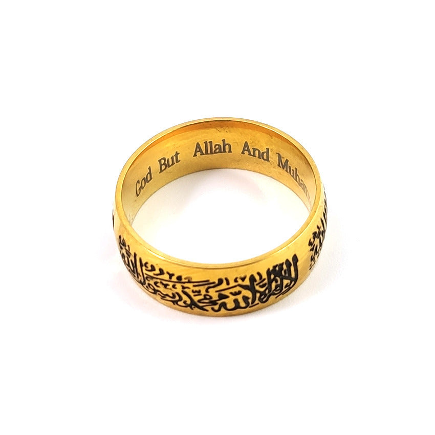 Fashionable Golden Black Doctrine Ring Etching Letters