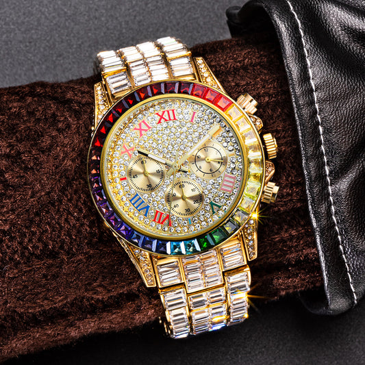 Three Eyes Rainbow Diamond Quartz Watch