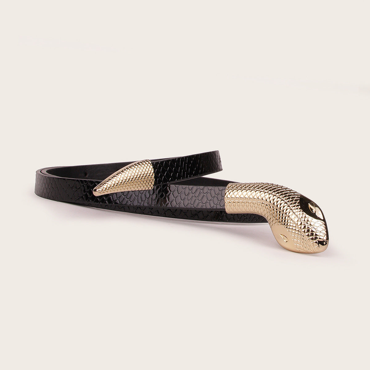 Mirror Patent Leather Snakeskin Snap Belt