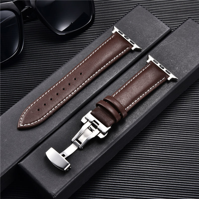 Suitable For Watch First Layer Leather Butterfly Buckle Strap