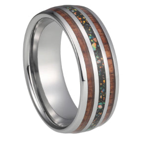 Tungsten 8MM Wedding Bands For Men and Women With Blue Opal