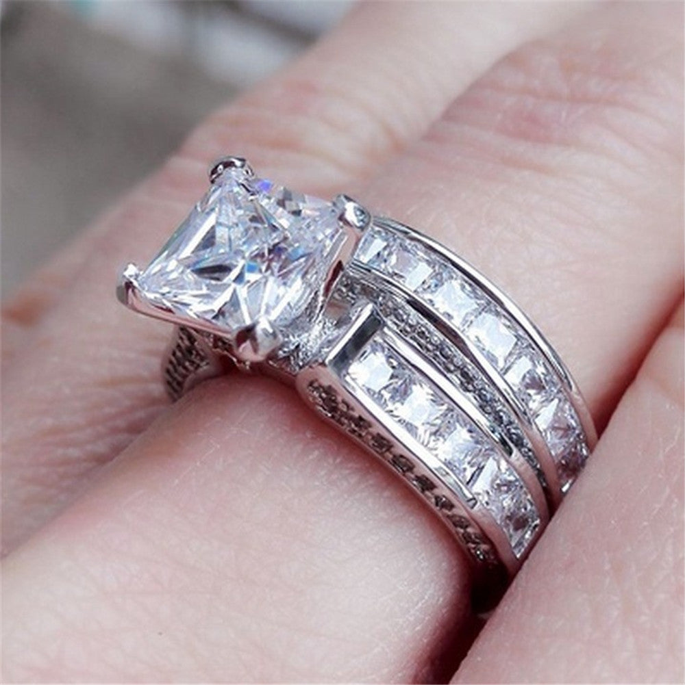 Hot Style Charm Couple Rings His Her Silver Color Princess Cut Cz Anniversary Promise Wedding Engagement Ring Sets