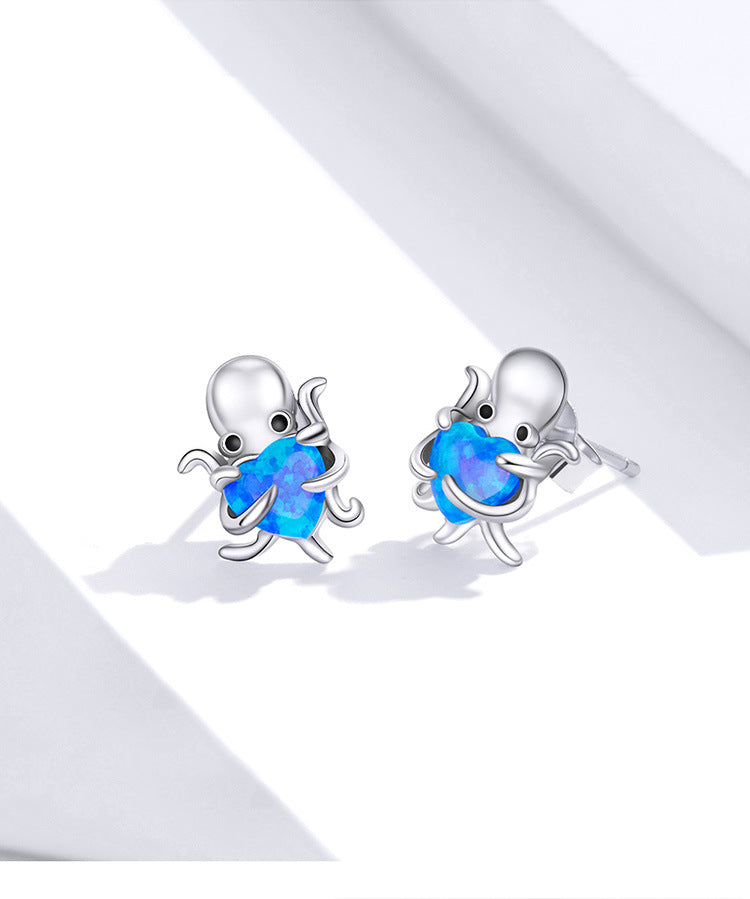 Female Cute Octopus Octopus Silver Earrings