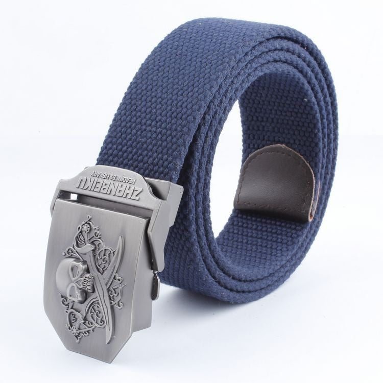 Casual And Versatile Double Knife Skull Canvas Belt