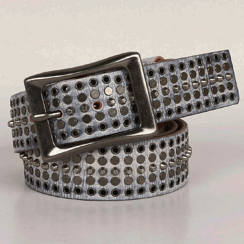 Leather 3.5 Wide Men's and Women's Hollow Rivet Belt