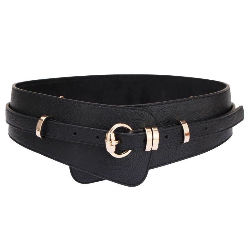 Women's Leather Litchi Pin Buckle Style Wide Belt