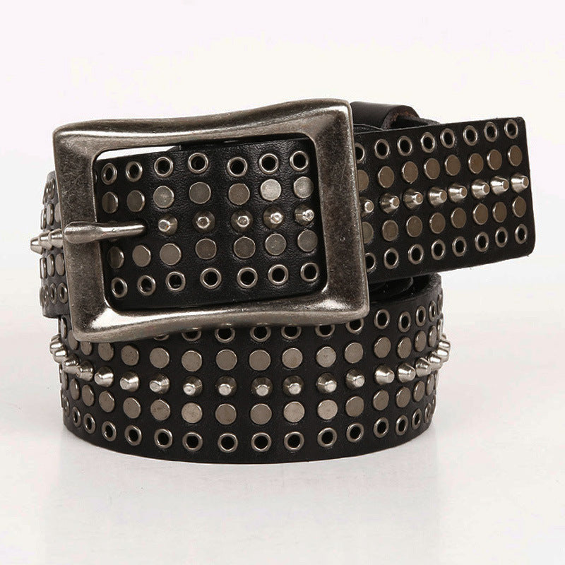 Leather 3.5 Wide Men's and Women's Hollow Rivet Belt