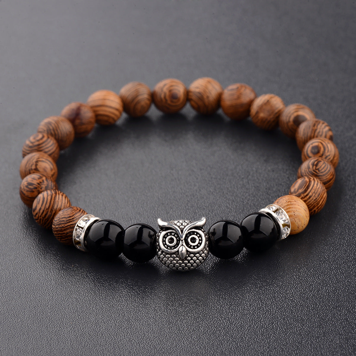 Owl Frosted Stone Lifeline Wood Grain Bracelet