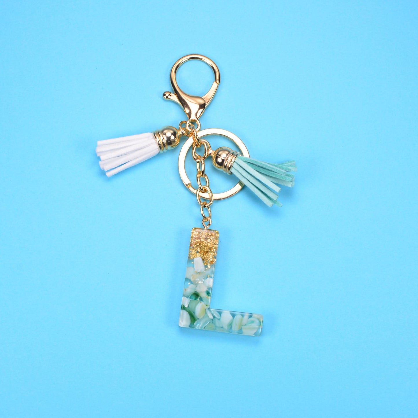 English Alphabet Keychain Tassel Pendant Stone Gold Foil Resin Key