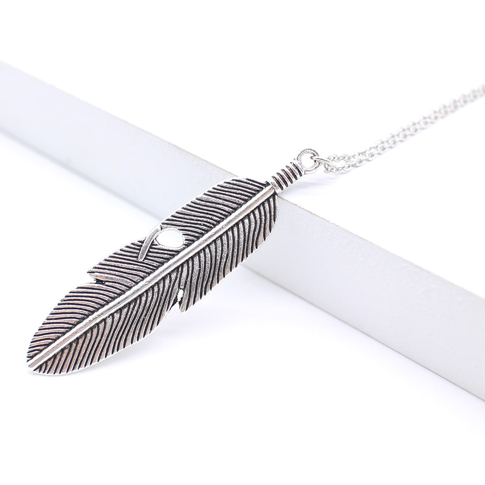 Simple Feather Necklace Leaves Long Sweater Chain Clothing