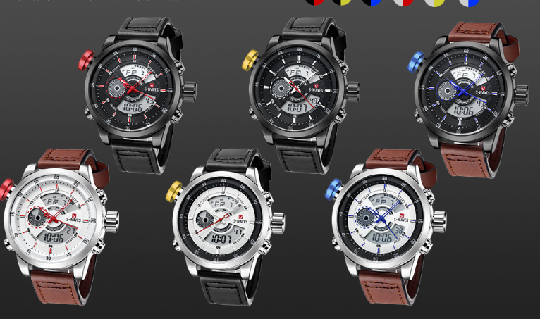 Trendy Casual Double Men's Watch Waterproof High Quality Belt Electronic Quartz Watch