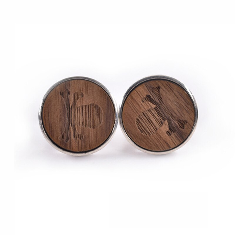 High Quality French Cufflinks With Round Wooden Cufflinks