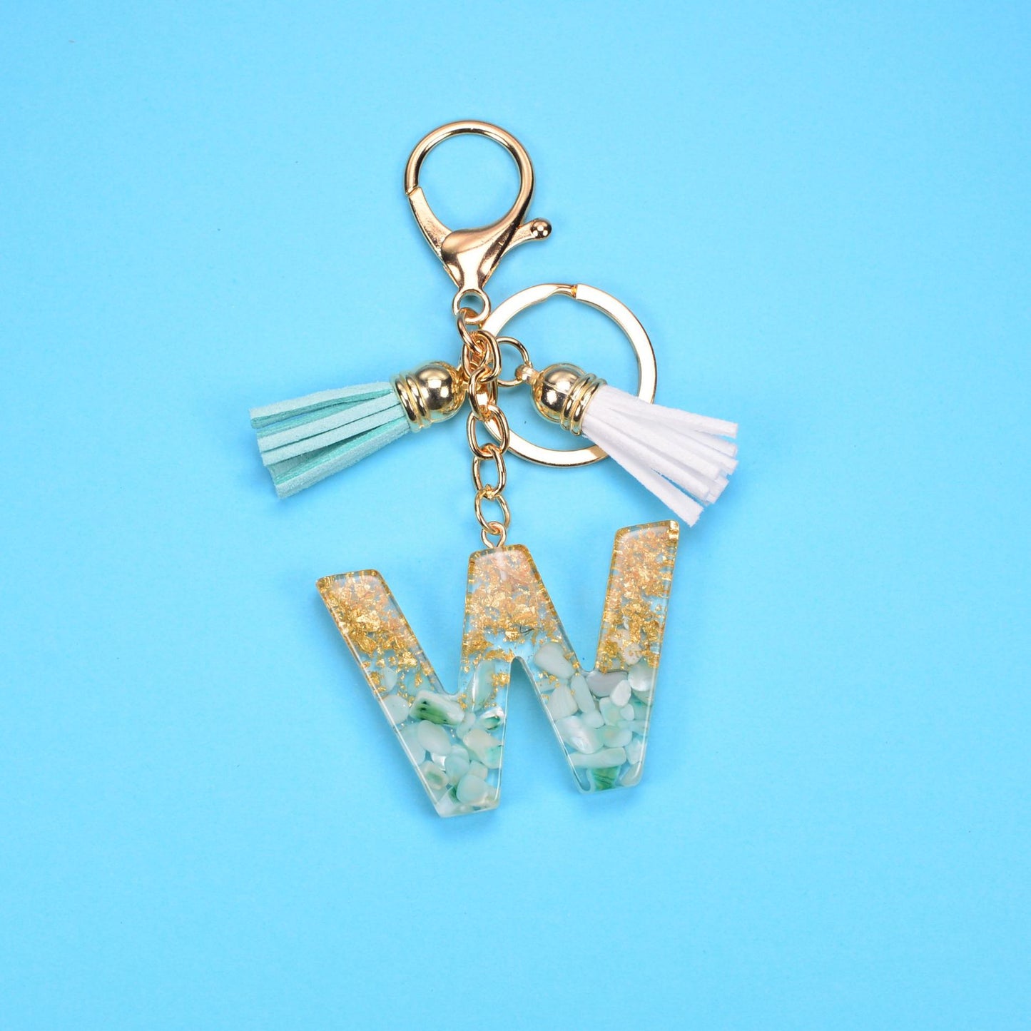 English Alphabet Keychain Tassel Pendant Stone Gold Foil Resin Key