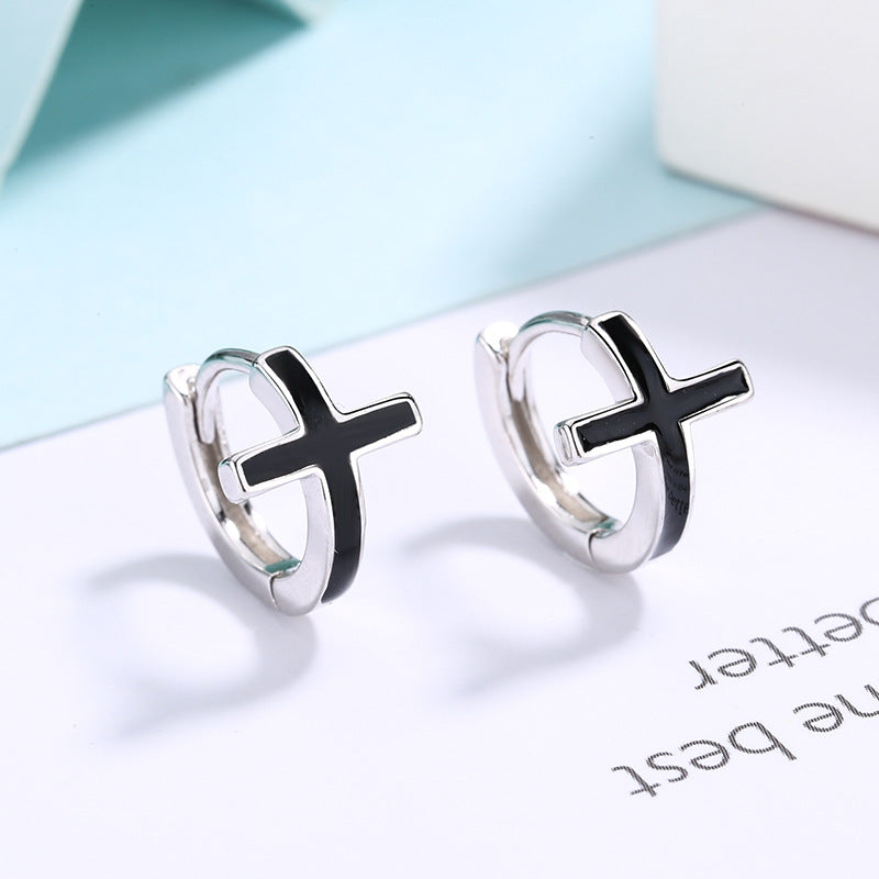 S925 Sterling Silver Cross Earrings Female Men Earrings