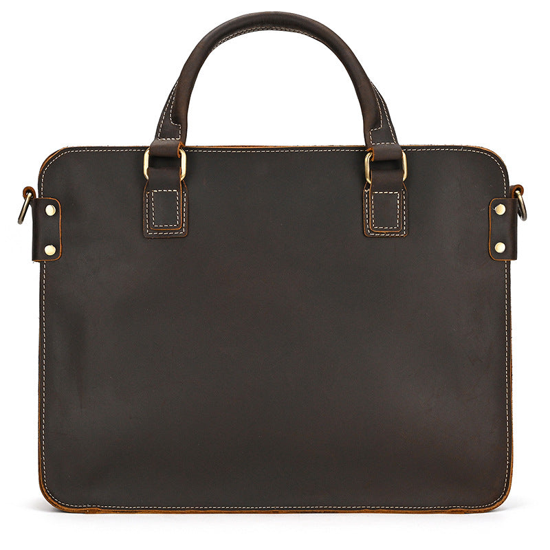 Retro Crazy Horse Leather Briefcase 14-Inch Commuter Business