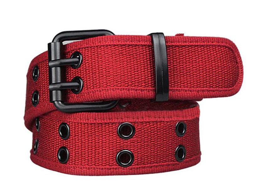 Casual Canvas Belt With Double Pin Buckle - Unisex, Durable, And Stylish